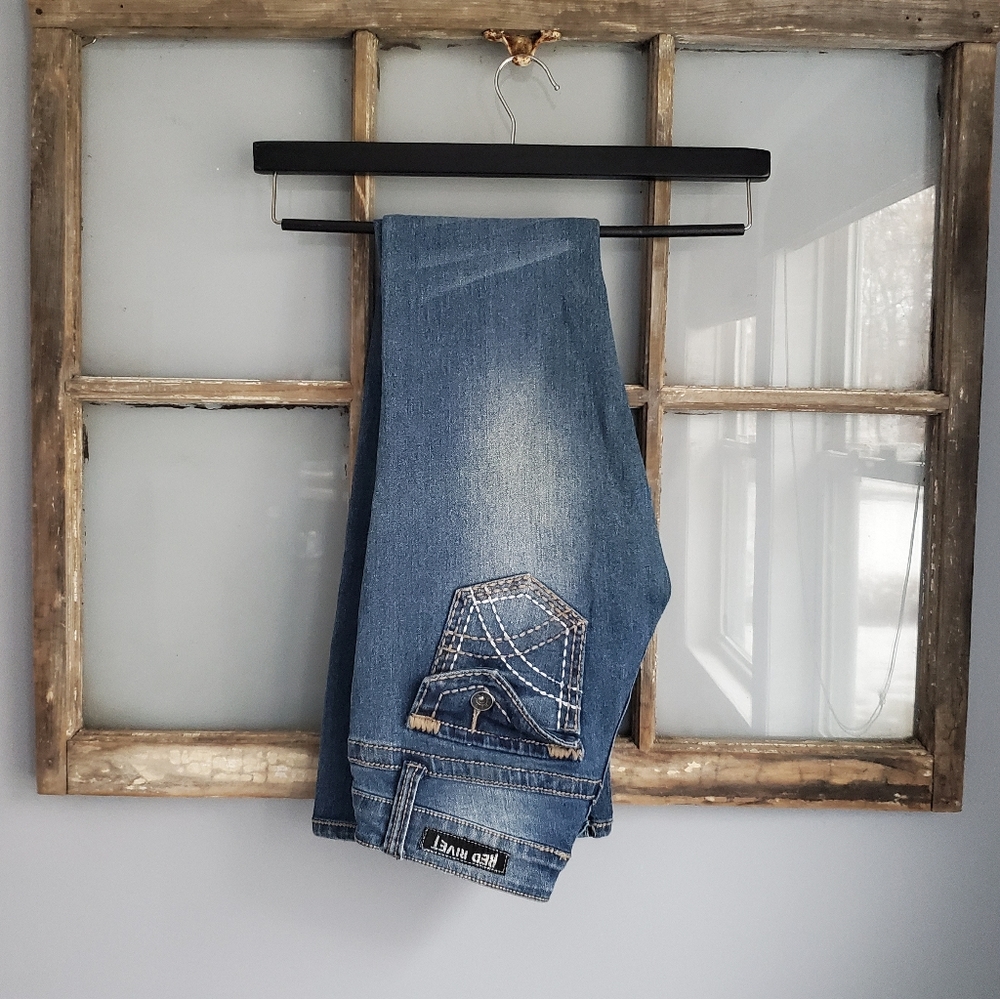 Red Rivet Bootcut Distressed Jeans